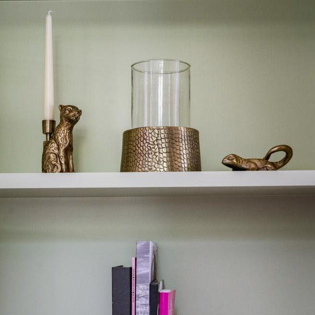 livinglovely.nl - The Croco Candle Holder with Glass - Brass - L - Kandelaar - Bazar Bizar - livinglovely.nl