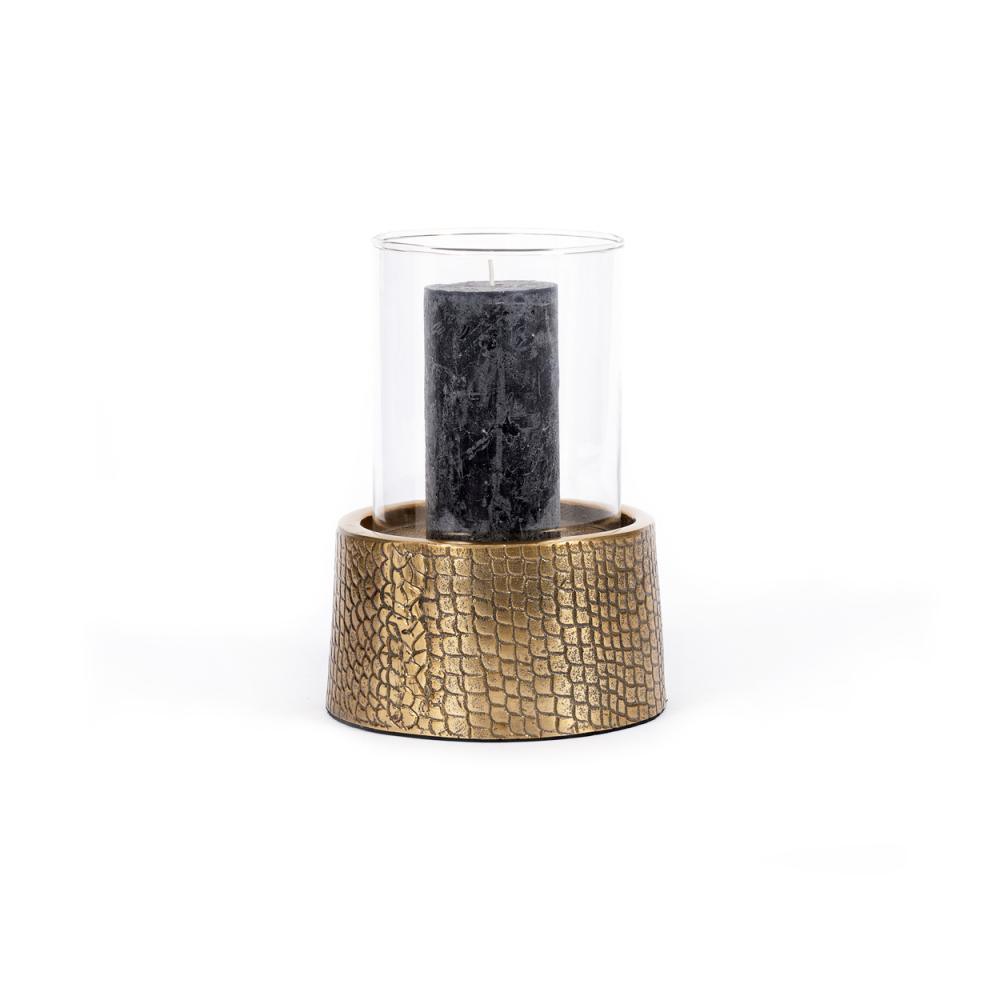 livinglovely.nl - The Croco Candle Holder with Glass - Brass - L - Kandelaar - Bazar Bizar - livinglovely.nl