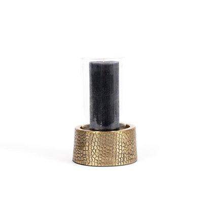 livinglovely.nl - The Croco Candle Holder with Glass - Brass - M - Kaarshouder - Bazar Bizar - livinglovely.nl