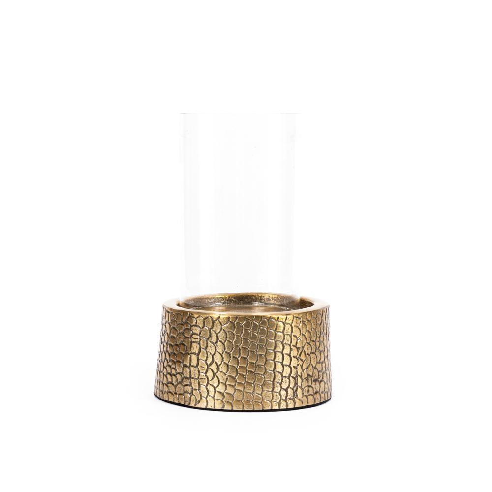 livinglovely.nl - The Croco Candle Holder with Glass - Brass - M - Kaarshouder - Bazar Bizar - livinglovely.nl