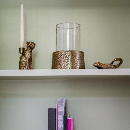 livinglovely.nl - The Croco Candle Holder with Glass - Brass - M - Kaarshouder - Bazar Bizar - livinglovely.nl