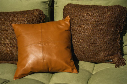 livinglovely.nl - The Four Panel Leather Cushion Cover - Camel - 40x40 - Kussenhoes - Bazar Bizar - livinglovely.nl