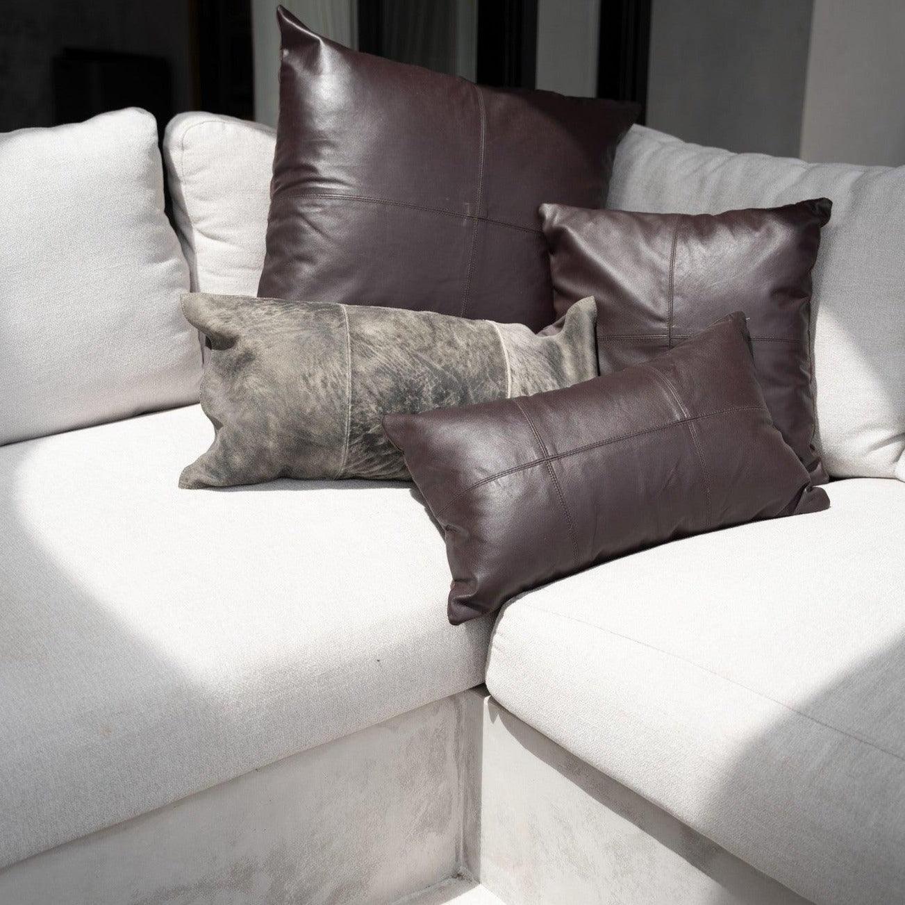 livinglovely.nl - The Four Panel Leather Cushion Cover - Choco - 40x40 - Kussenhoes - Bazar Bizar - livinglovely.nl