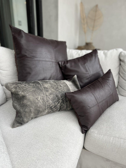 livinglovely.nl - The Four Panel Leather Cushion Cover - Choco - 40x40 - Kussenhoes - Bazar Bizar - livinglovely.nl