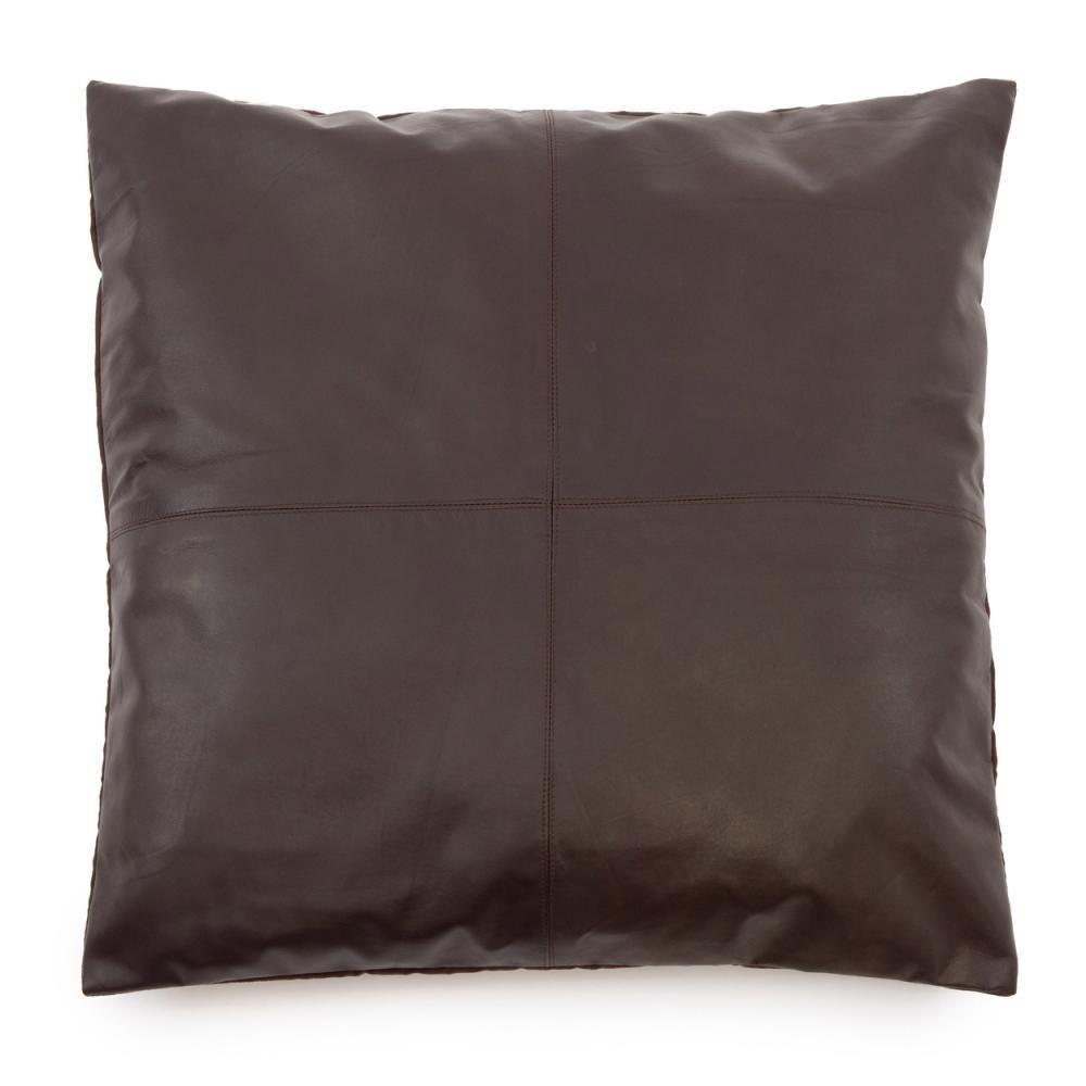 livinglovely.nl - The Four Panel Leather Cushion Cover - Choco - 60x60 - Kussenhoes - Bazar Bizar - livinglovely.nl