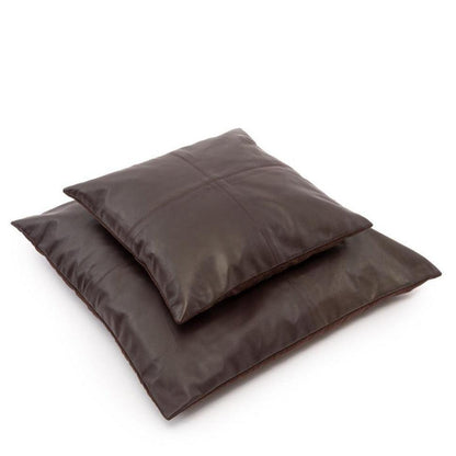 livinglovely.nl - The Four Panel Leather Cushion Cover - Choco - 60x60 - Kussenhoes - Bazar Bizar - livinglovely.nl