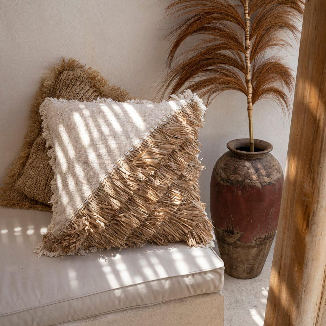 livinglovely.nl - The Raffia Cotton Cushion Cover 60x60cm - Kussenhoes - Bazar Bizar - livinglovely.nl