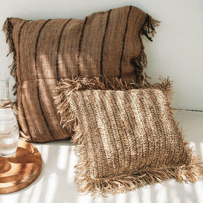 livinglovely.nl - The Raffia Cushion Cover Square - Natural - 40x40 - Kussenhoes - Bazar Bizar - livinglovely.nl