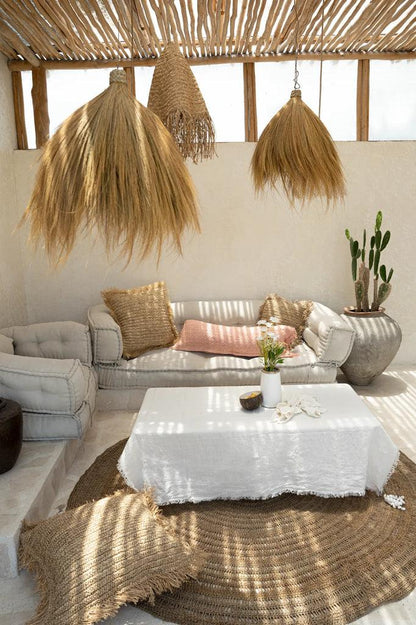 livinglovely.nl - The Raffia Cushion Cover Square - Natural - 60x60 - Kussenhoes - Bazar Bizar - livinglovely.nl