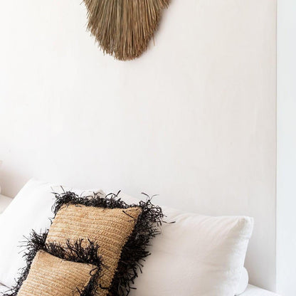 livinglovely.nl - The Raffia Cushion Cover Square - Natural Black - 40x40 - Kussenhoes - Bazar Bizar - livinglovely.nl