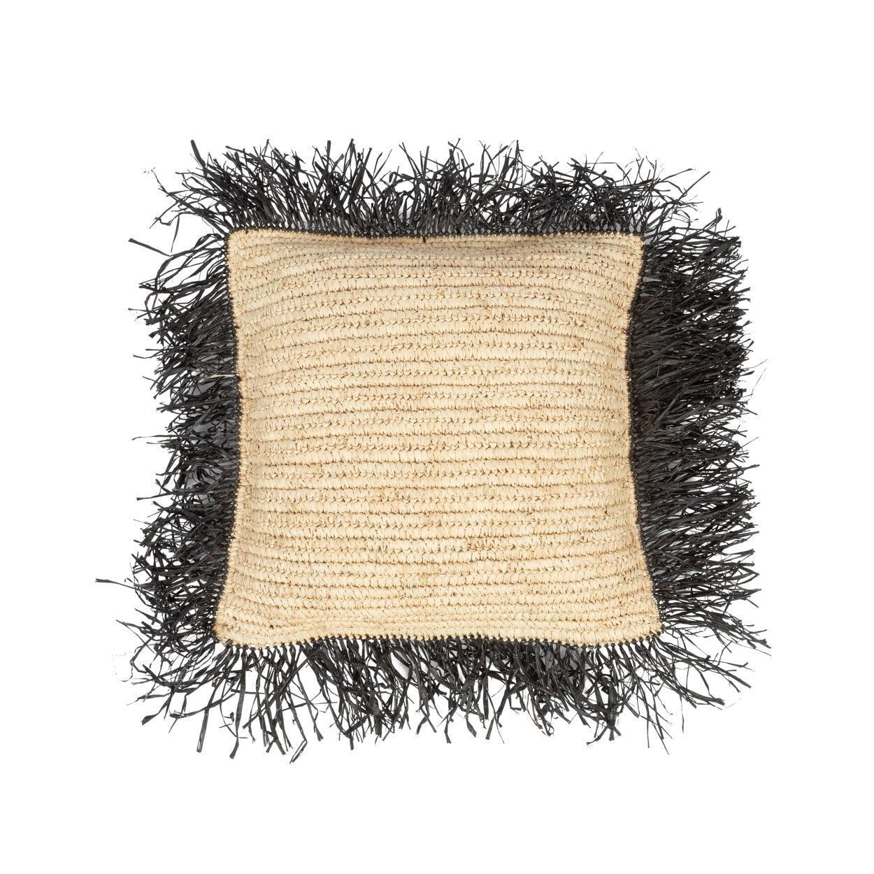 livinglovely.nl - The Raffia Cushion Cover Square - Natural Black - 40x40 - Kussenhoes - Bazar Bizar - livinglovely.nl