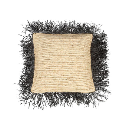 livinglovely.nl - The Raffia Cushion Cover Square - Natural Black - 40x40 - Kussenhoes - Bazar Bizar - livinglovely.nl