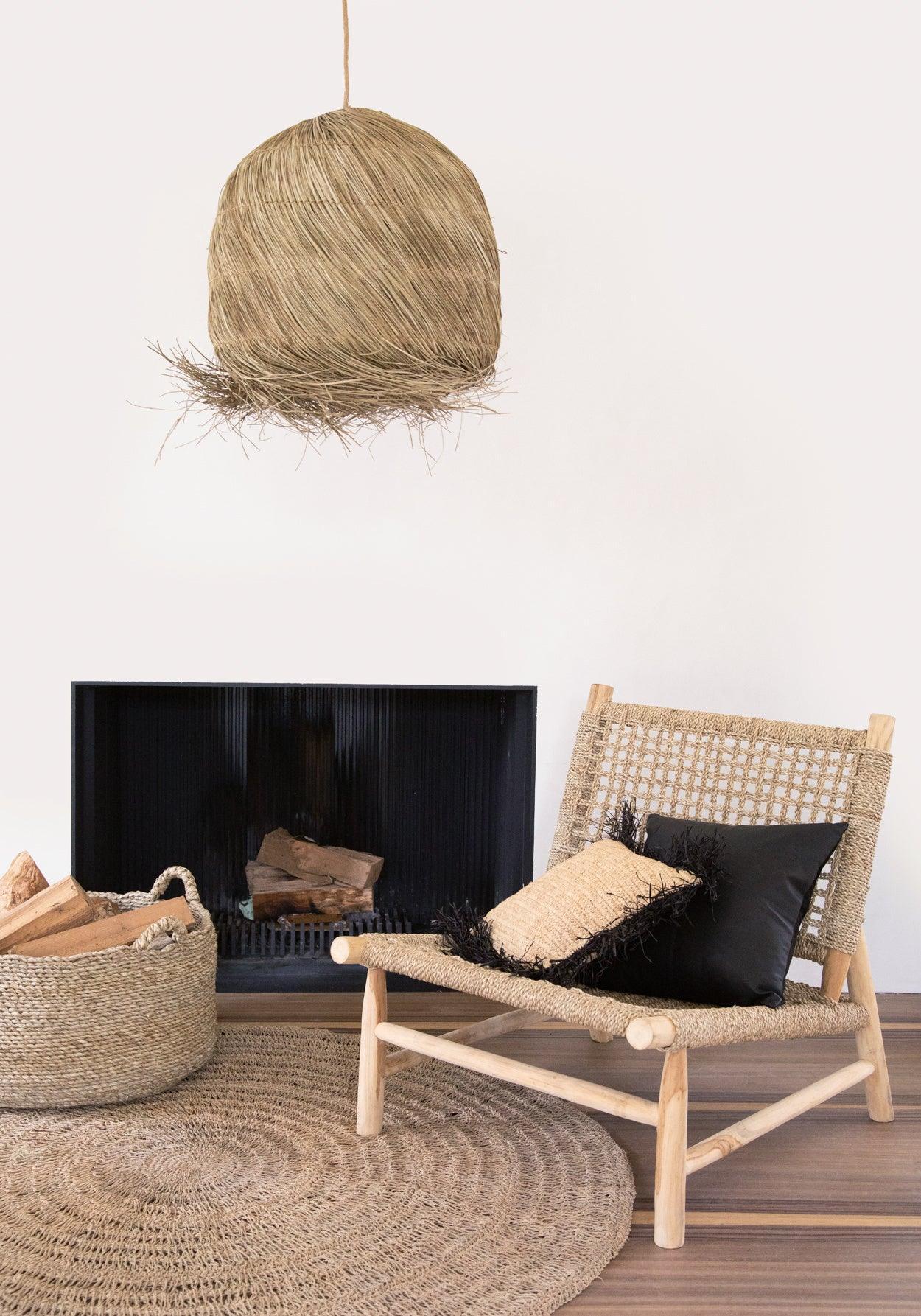 livinglovely.nl - The Raffia Cushion Cover Square - Natural Black - 40x40 - Kussenhoes - Bazar Bizar - livinglovely.nl