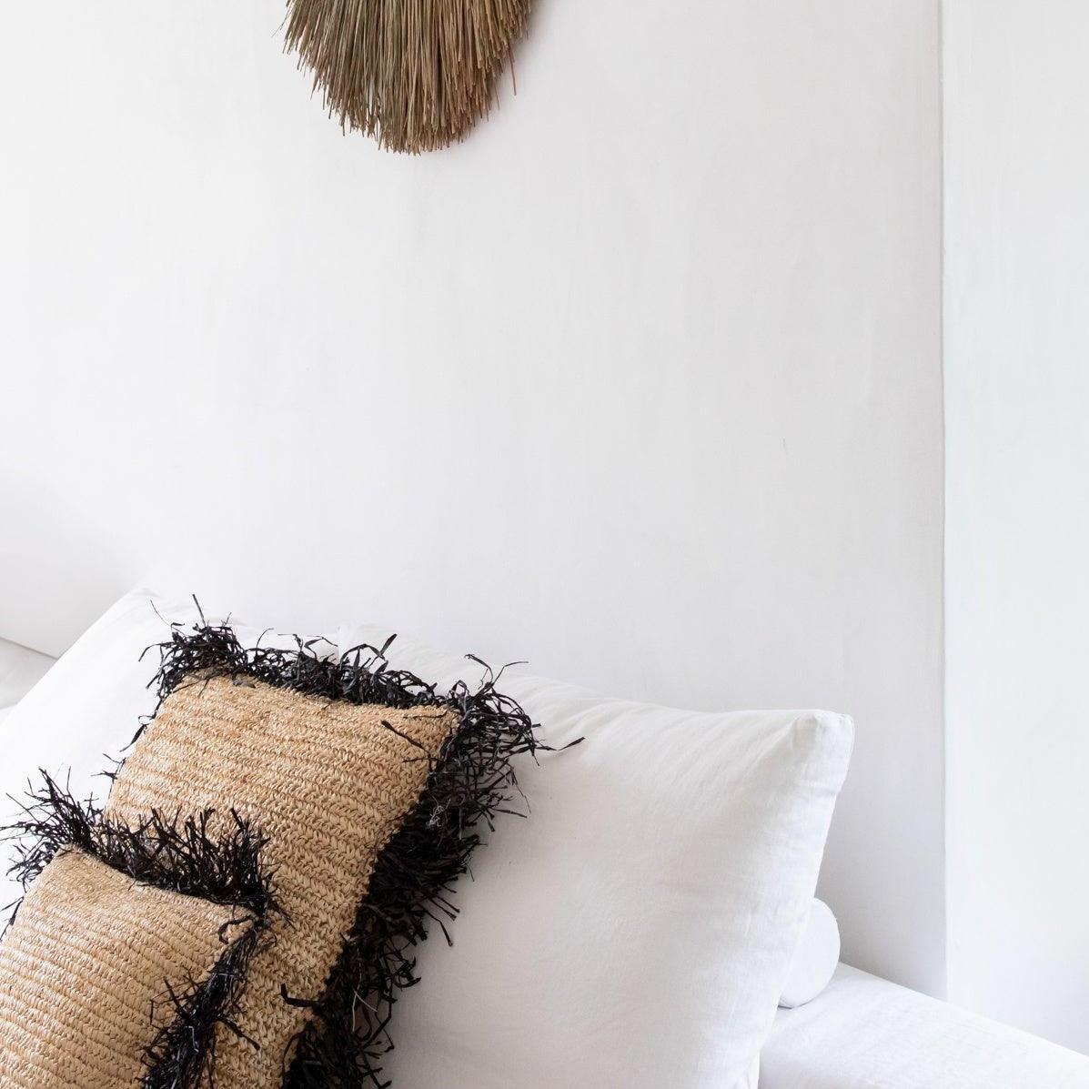 livinglovely.nl - The Raffia Cushion Cover Square - Natural Black - 60x60 - Kussenhoes - Bazar Bizar - livinglovely.nl