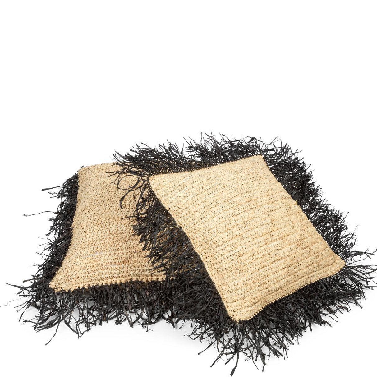 livinglovely.nl - The Raffia Cushion Cover Square - Natural Black - 60x60 - Kussenhoes - Bazar Bizar - livinglovely.nl