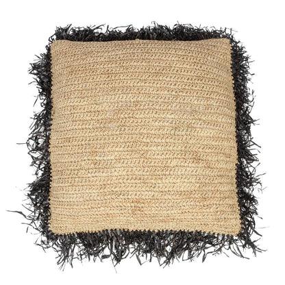 livinglovely.nl - The Raffia Cushion Cover Square - Natural Black - 60x60 - Kussenhoes - Bazar Bizar - livinglovely.nl