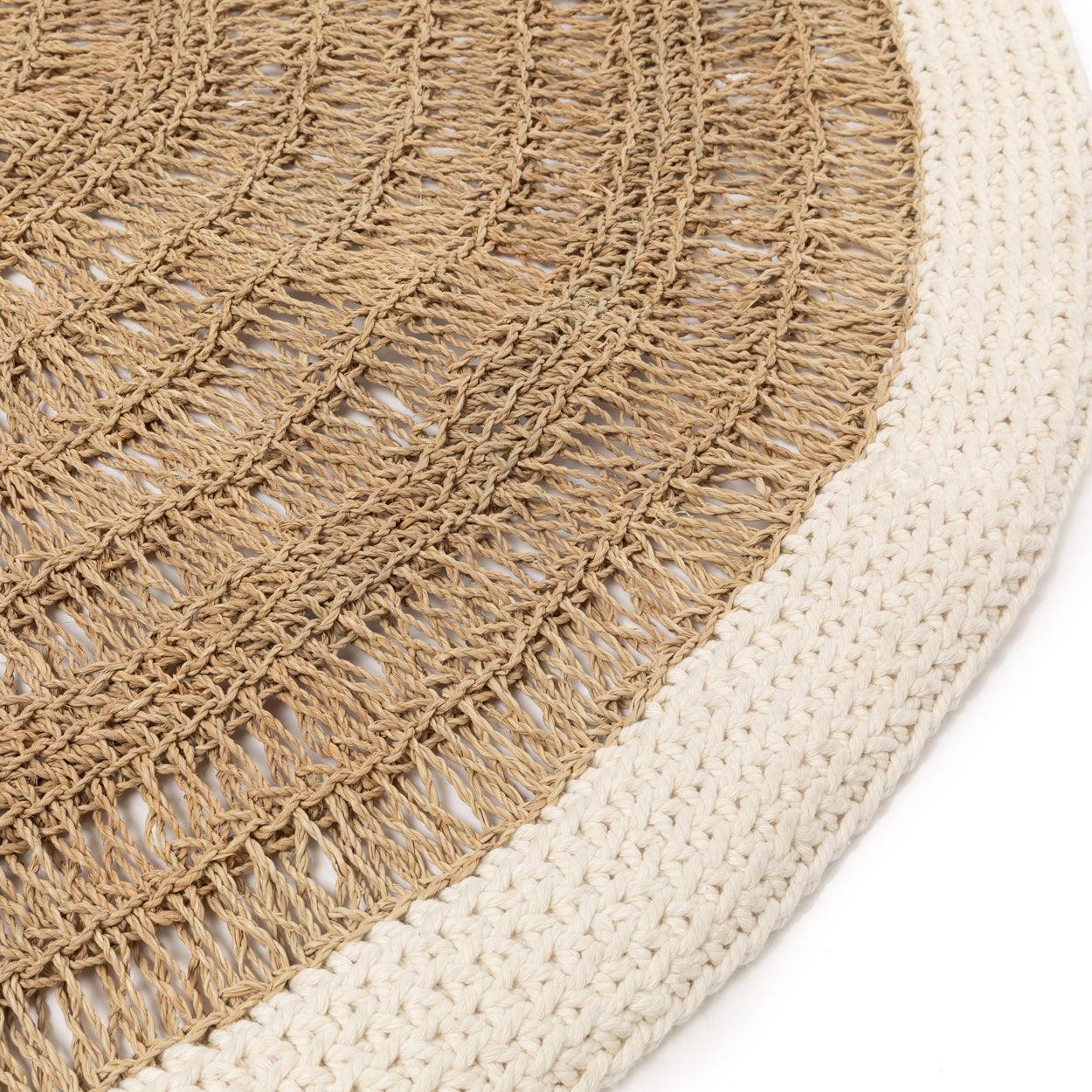 livinglovely.nl - The Seagrass &amp; Cotton Round Carpet Naturel White 100cm - Vloerkleed - Bazar Bizar - livinglovely.nl