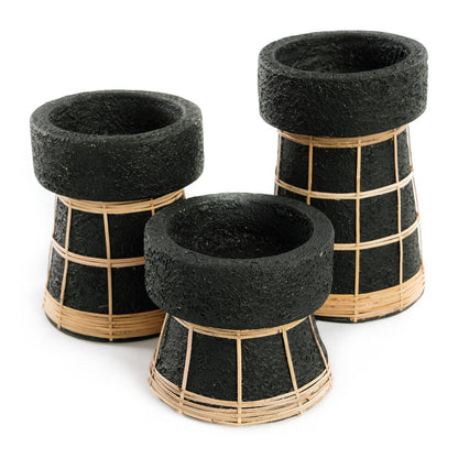 livinglovely.nl - The Serene Candle Holder Black Natural Medium - Kandelaar - Bazar Bizar - livinglovely.nl