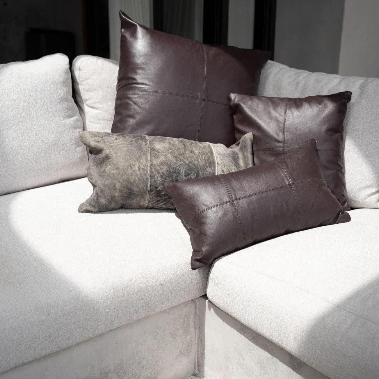 livinglovely.nl - The Six Panel Leather Cushion Cover - Choco - 30x50 - Kussenhoes - Bazar Bizar - livinglovely.nl