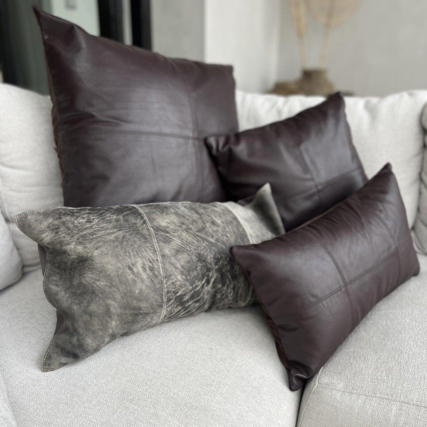 livinglovely.nl - The Six Panel Leather Cushion Cover - Choco - 30x50 - Kussenhoes - Bazar Bizar - livinglovely.nl