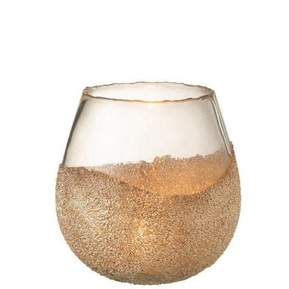 livinglovely.nl - Theelichthouder Helft Parels Rond Glas Goud Medium - Binnen-windlicht - J-Line - livinglovely.nl