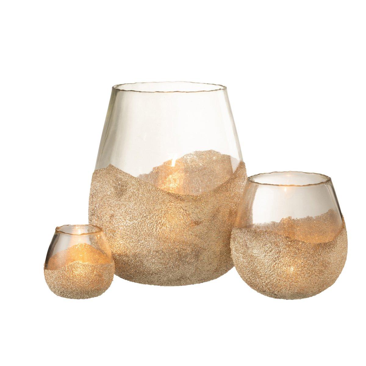 livinglovely.nl - Theelichthouder Helft Parels Rond Glas Goud Medium - Binnen-windlicht - J-Line - livinglovely.nl