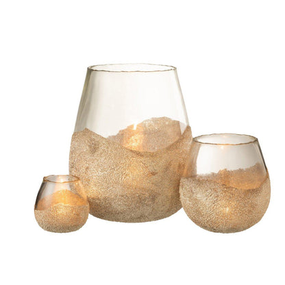 livinglovely.nl - Theelichthouder Helft Parels Rond Glas Goud Medium - Binnen-windlicht - J-Line - livinglovely.nl