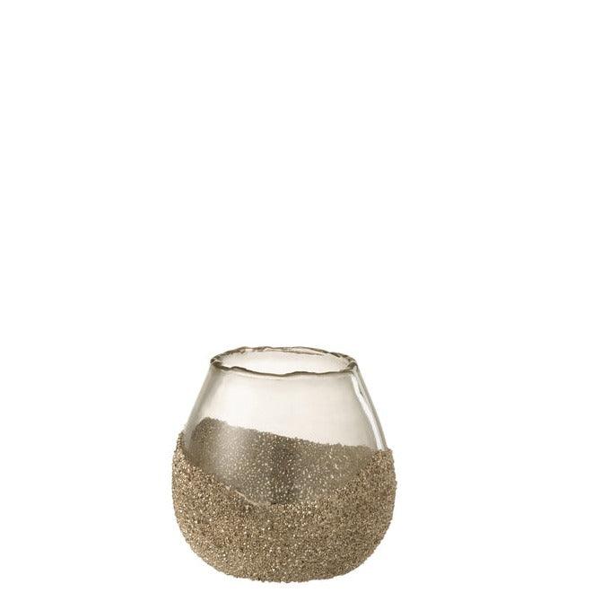 livinglovely.nl - Theelichthouder Helft Parels Rond Glas Goud Small - Binnen-windlicht - J-Line - livinglovely.nl