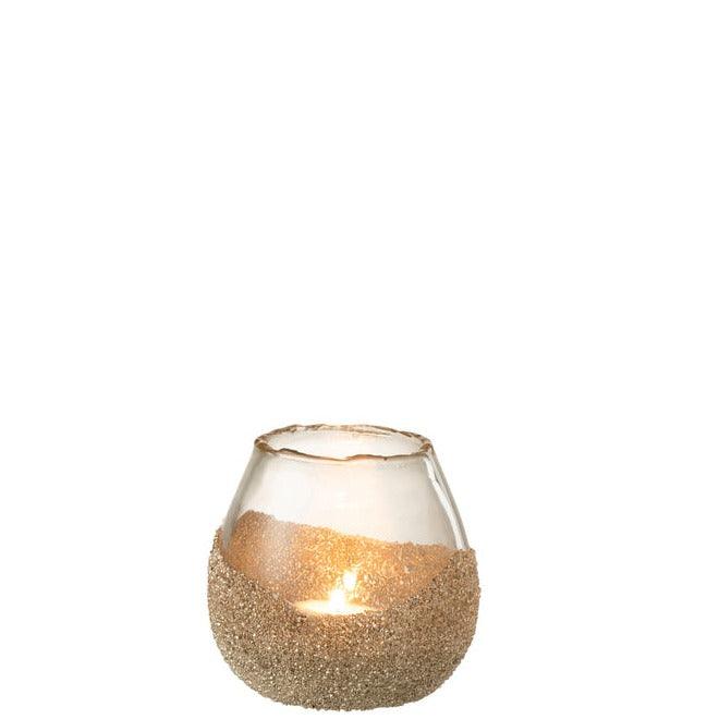 livinglovely.nl - Theelichthouder Helft Parels Rond Glas Goud Small - Binnen-windlicht - J-Line - livinglovely.nl