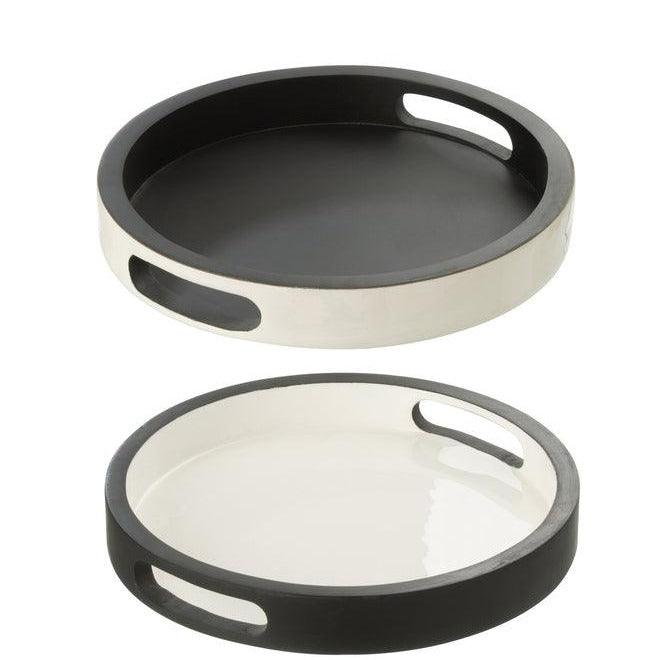 livinglovely.nl - Tray Vik Wood Black/White Set van 2 - Dienblad - J-Line - livinglovely.nl