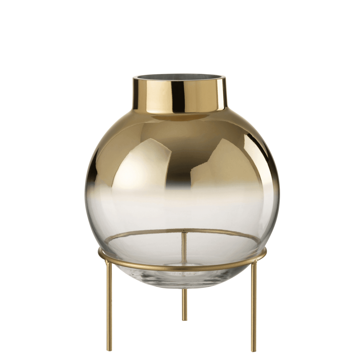 livinglovely.nl - Vaas Bol Op Voet Glas Goud/Transparant - Vaas - J-Line - livinglovely.nl