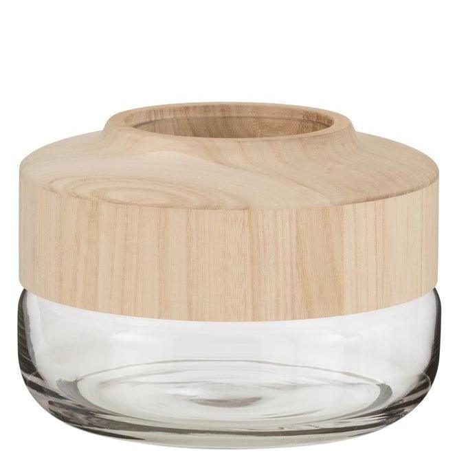 livinglovely.nl - Vaas Breed Laag Hout/Glas Lichtbruin - Vaas - J-Line - livinglovely.nl