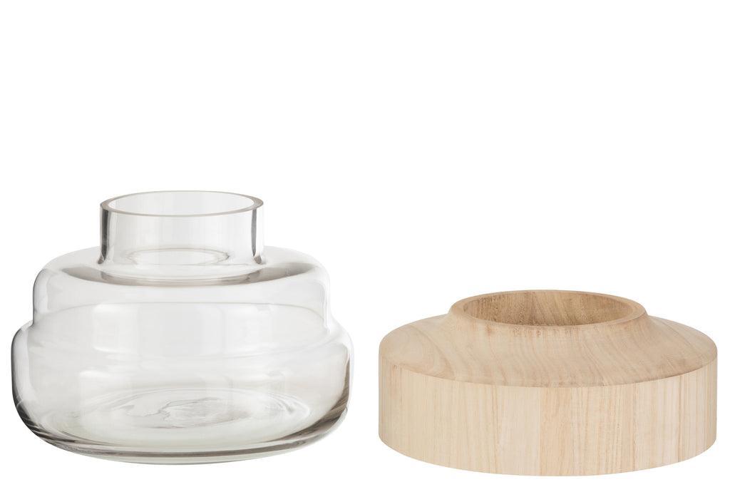 livinglovely.nl - Vaas Breed Laag Hout/Glas Lichtbruin - Vaas - J-Line - livinglovely.nl