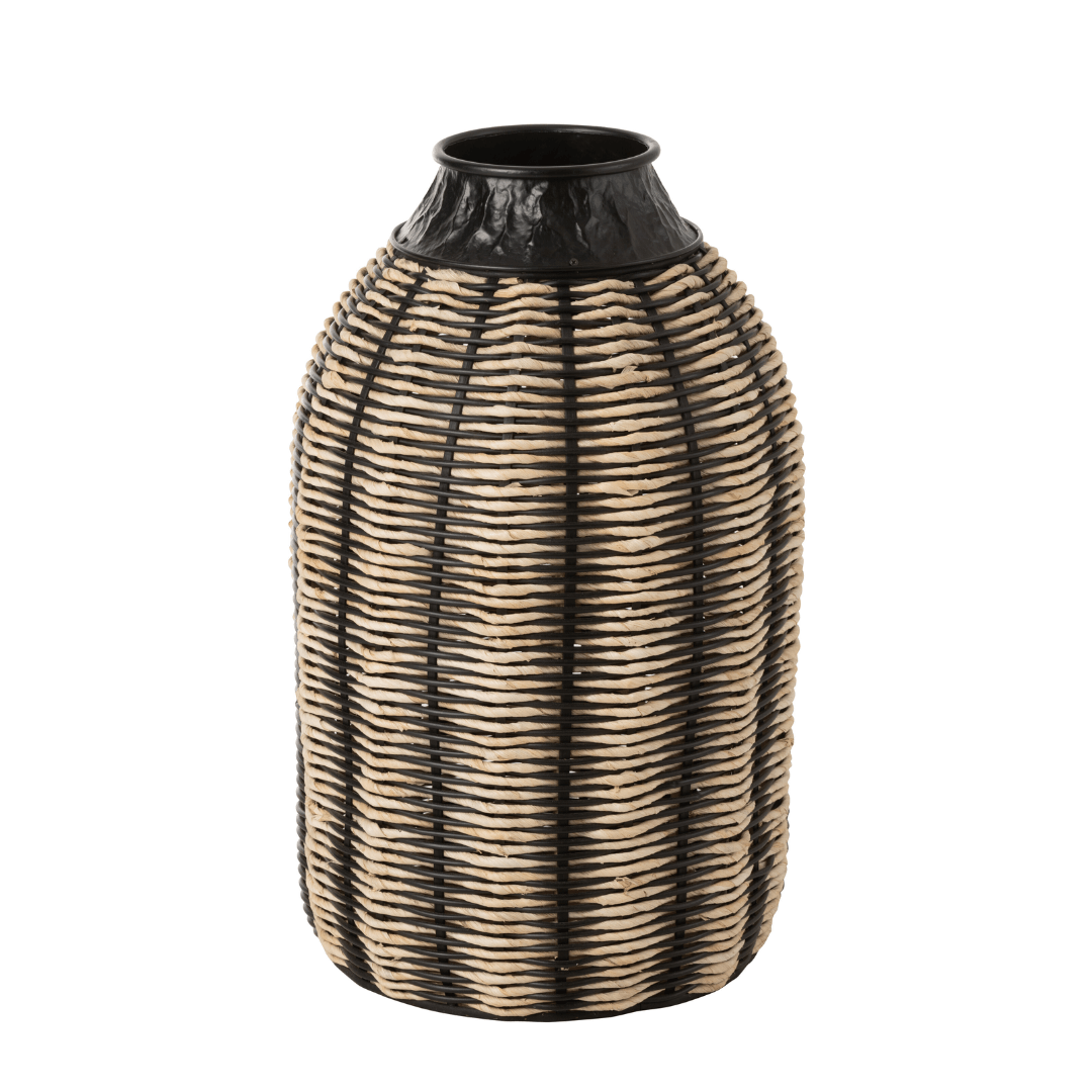 livinglovely.nl - Vaas Decoratie Touw/Rattan Zwart/Naturel - Vaas - J-Line - livinglovely.nl