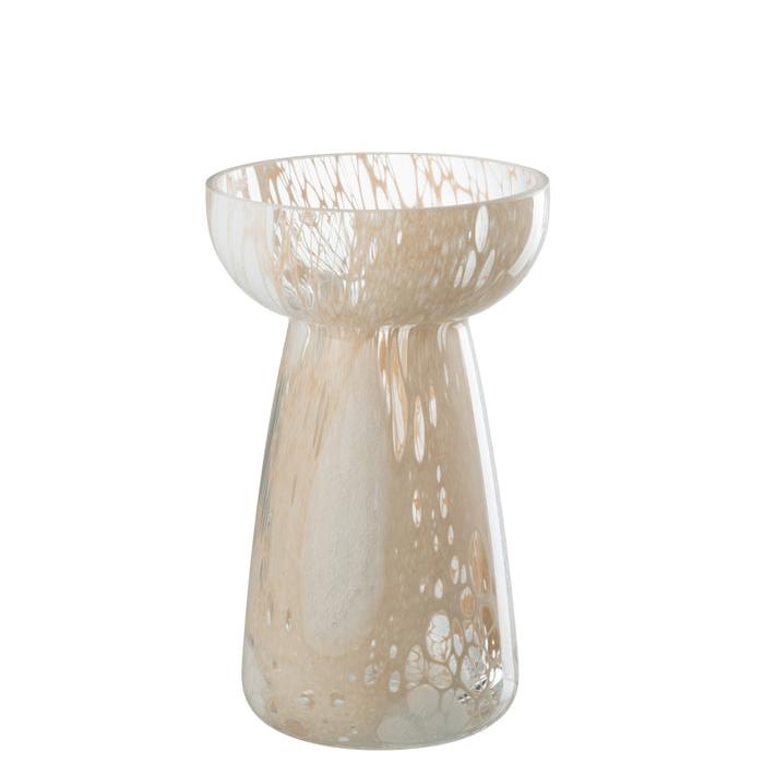 livinglovely.nl - Vaas Hoog Draden Glas Beige/Wit Small - Vaas - J-Line - livinglovely.nl