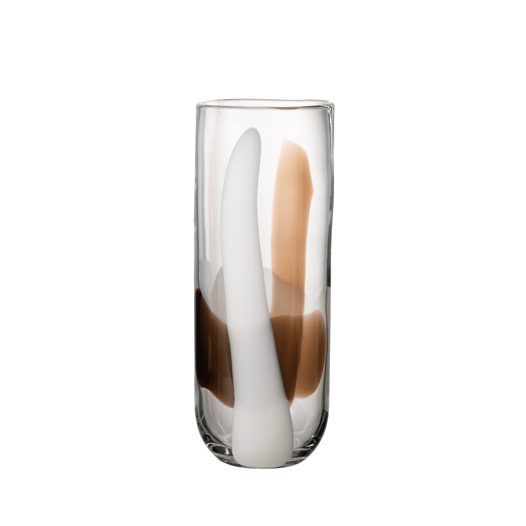 livinglovely.nl - Vaas Iggy Glas White/Brown Large - Vaas - J-Line - livinglovely.nl