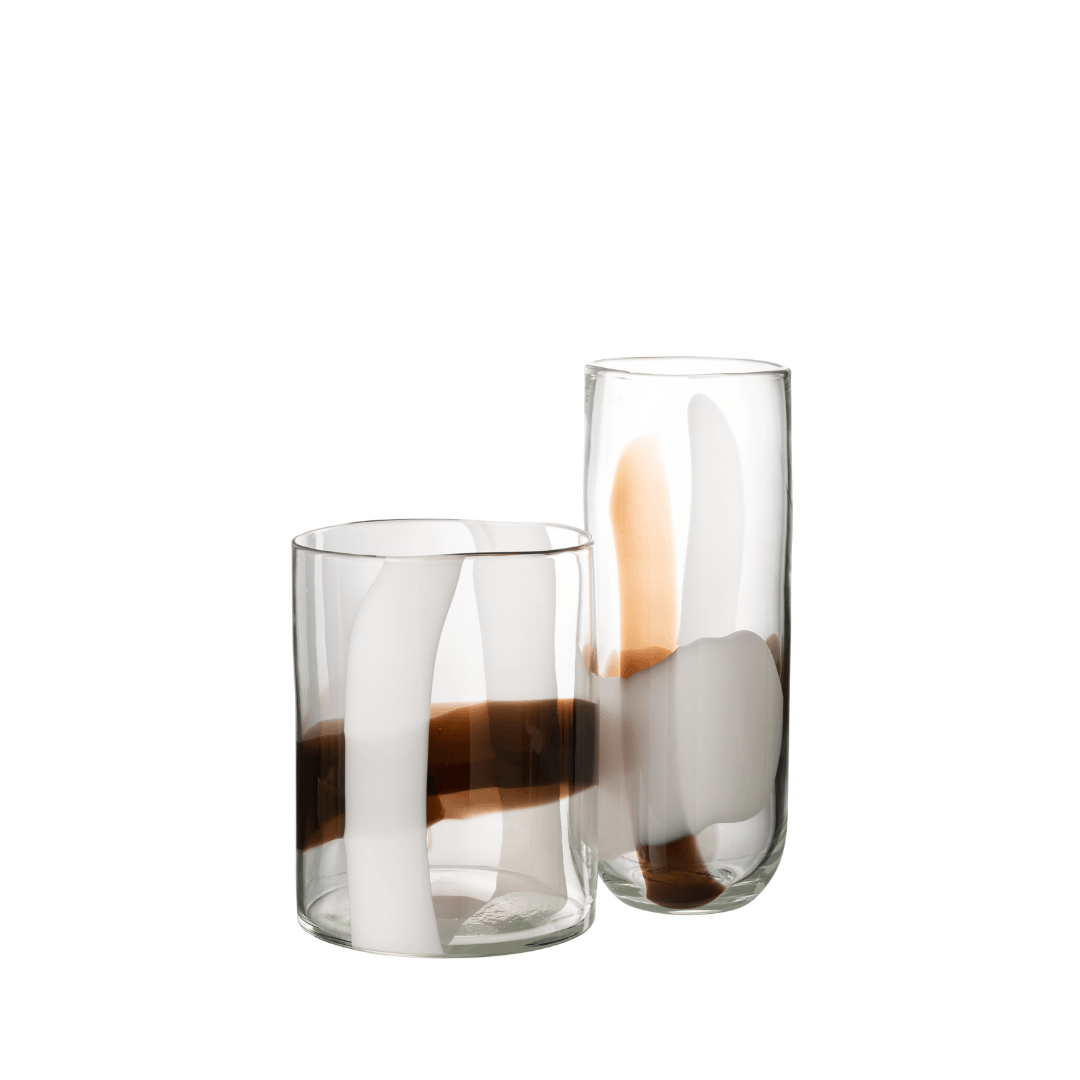 livinglovely.nl - Vaas Iggy Glas White/Brown Large - Vaas - J-Line - livinglovely.nl