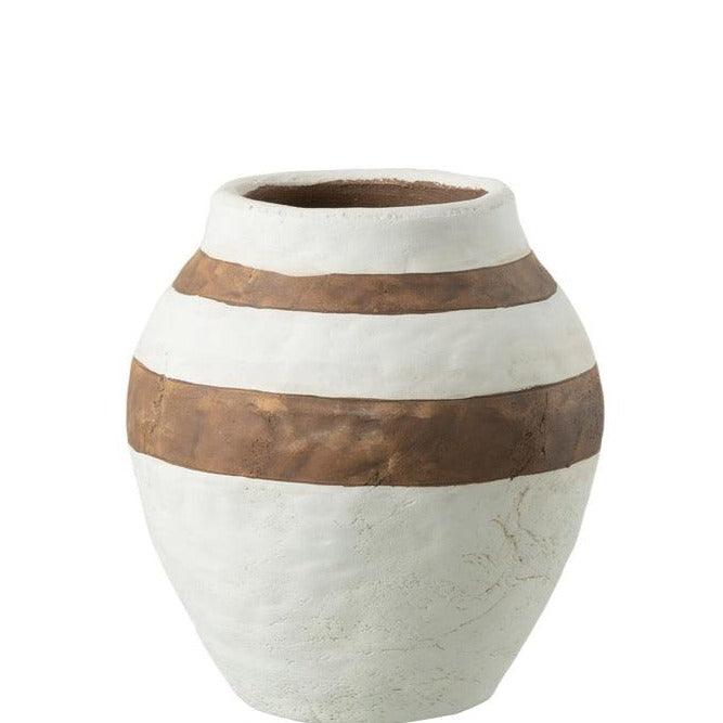 livinglovely.nl - Vaas Kenia Keramiek Wit/Bruin Small - Vaas - J-Line - livinglovely.nl