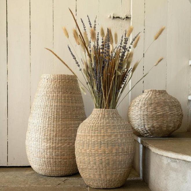 livinglovely.nl - Vaas Kort Decoratief Zeegras/Bamboe Naturel - Vaas - J-Line - livinglovely.nl