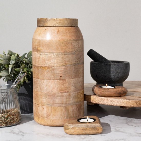 livinglovely.nl - Voorraadpot met deksel Mango hout 30cm Mars&amp;More - Keukenaccessoire - Mars &amp; More - livinglovely.nl