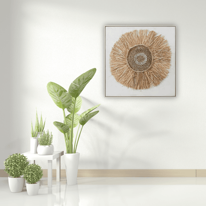 livinglovely.nl - Wanddecoratie Ibiza Cirkel Canvas/Verf Creme/Wit Small - Wanddecoratie - J-Line - livinglovely.nl