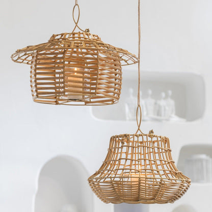 livinglovely.nl - Windlicht Hangend Laag Rattan Naturel - Buiten-divers - J-Line - livinglovely.nl