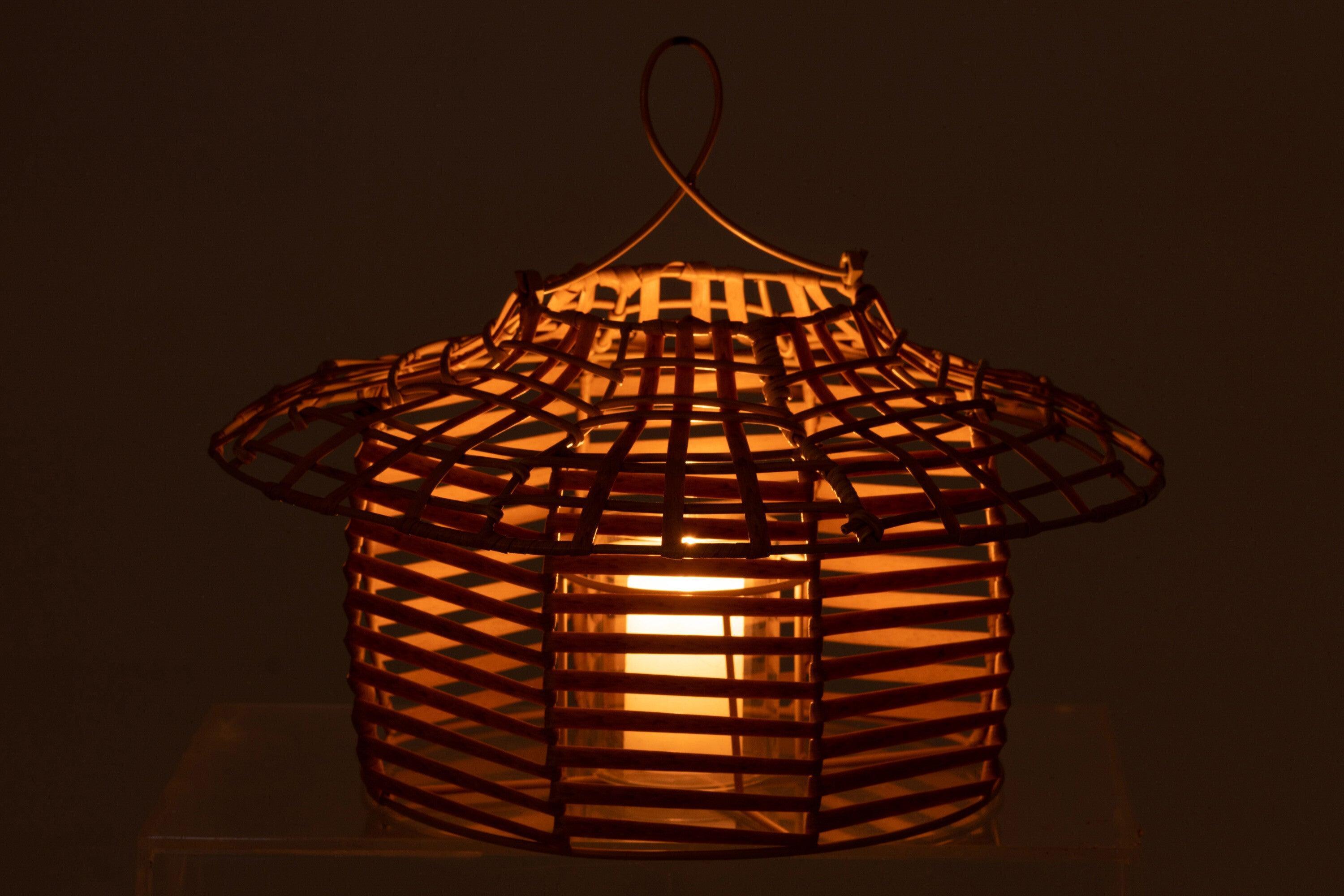 livinglovely.nl - Windlicht Hangend Laag Rattan Naturel - Buiten-divers - J-Line - livinglovely.nl