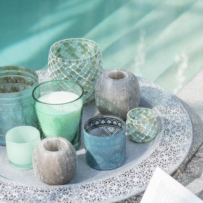 livinglovely.nl - Windlicht Oosters Glas Donker aqua Large - Kaarshouder - J-Line - livinglovely.nl