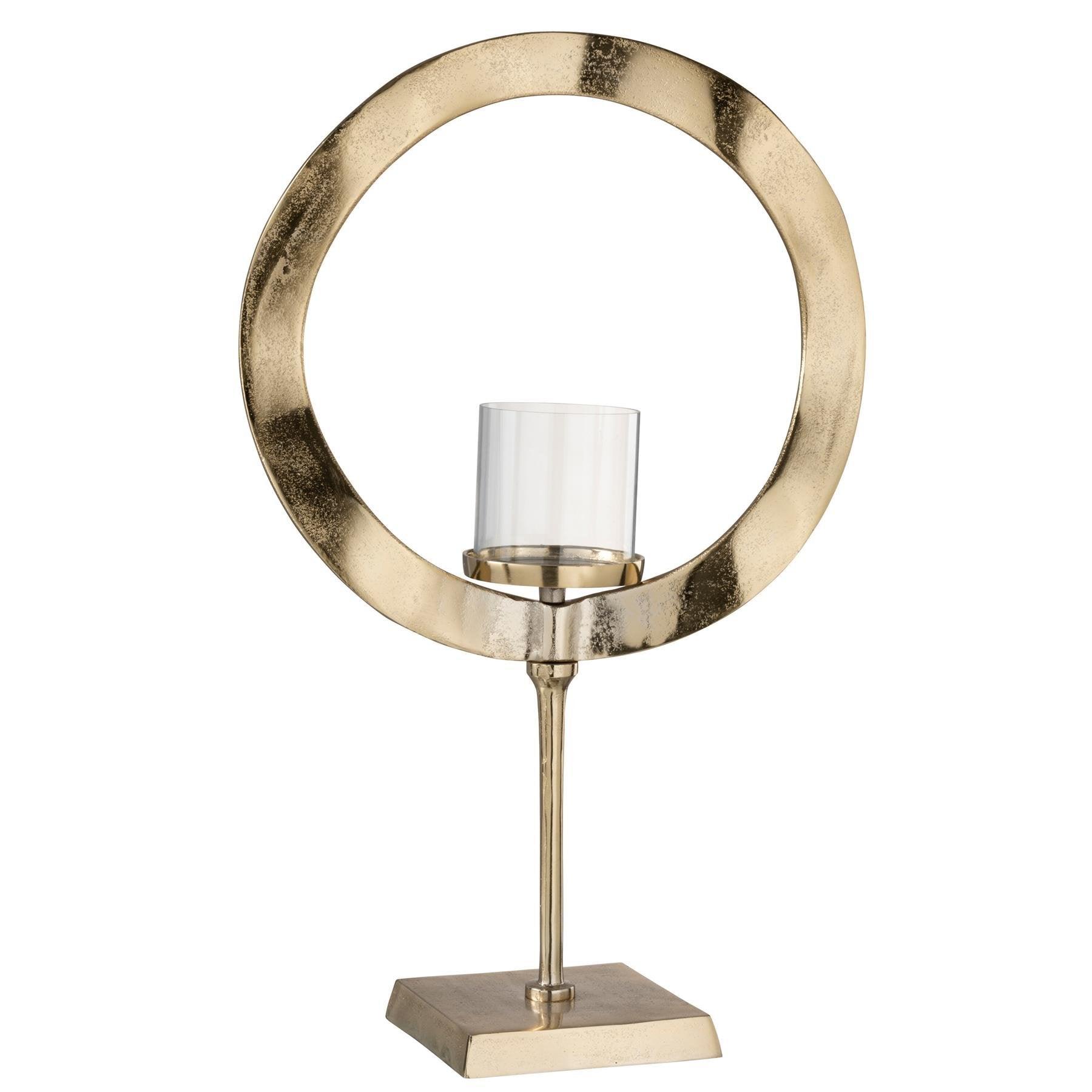 livinglovely.nl - Windlicht Rond Voet Aluminium Goud Large - Kaarshouder - J-Line - livinglovely.nl