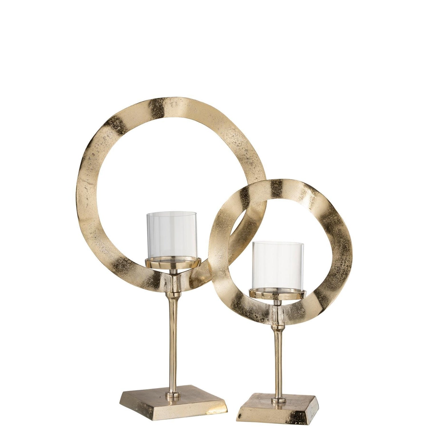 livinglovely.nl - Windlicht Rond Voet Aluminium Goud Large - Kaarshouder - J-Line - livinglovely.nl