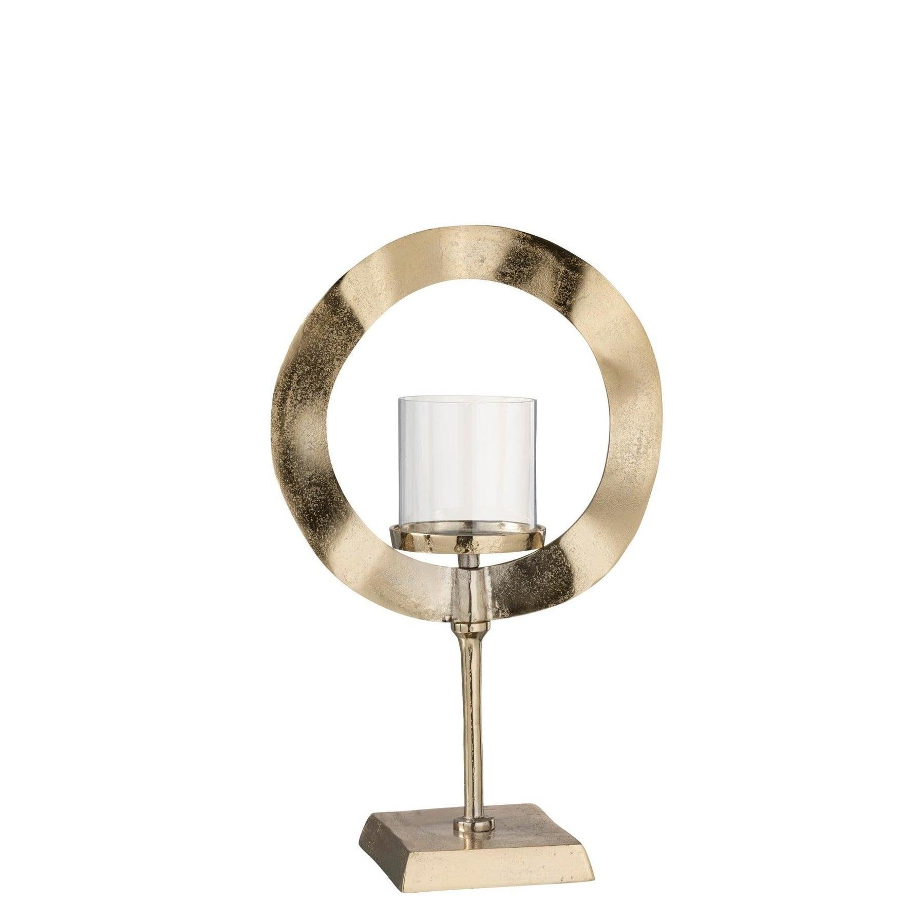 livinglovely.nl - Windlicht Rond Voet Aluminium Goud Small - Binnen-windlicht - J-Line - livinglovely.nl