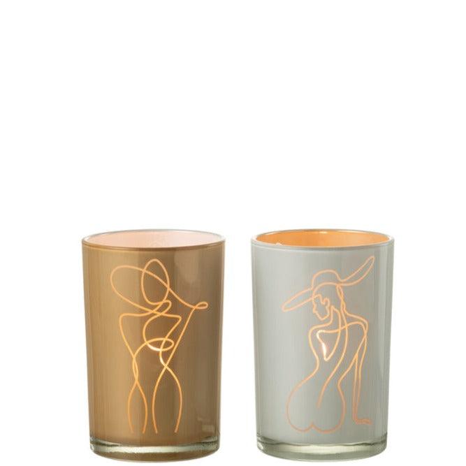 livinglovely.nl - Windlicht Vrouw Glas Mix Large Set Van 2 - Binnen-windlicht - J-Line - livinglovely.nl