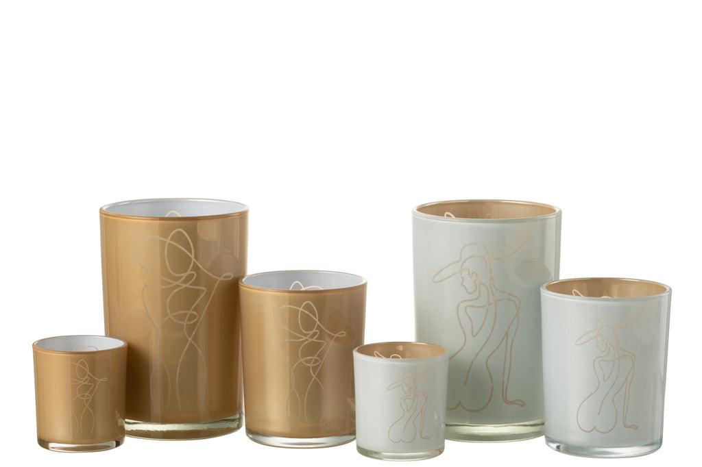 livinglovely.nl - Windlicht Vrouw Glas Mix Large Set Van 2 - Binnen-windlicht - J-Line - livinglovely.nl