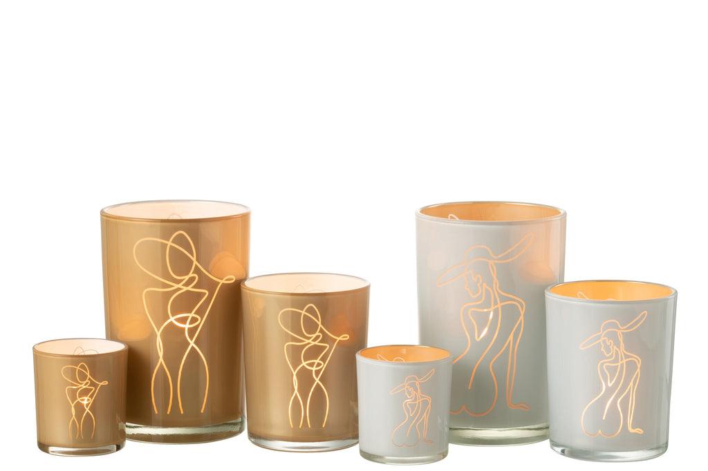 livinglovely.nl - Windlicht Vrouw Glas Mix Large Set Van 2 - Binnen-windlicht - J-Line - livinglovely.nl